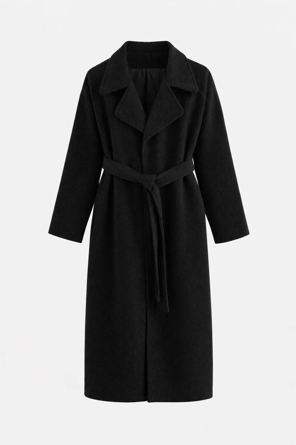 Belted Lapel Long Sleeve Wrap Coat