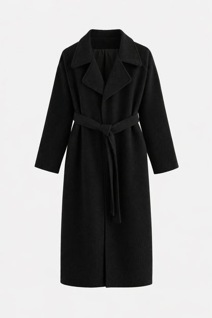 Belted Lapel Long Sleeve Wrap Coat
