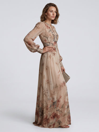 Bishop Sleeve Pleated Maxi Dress
