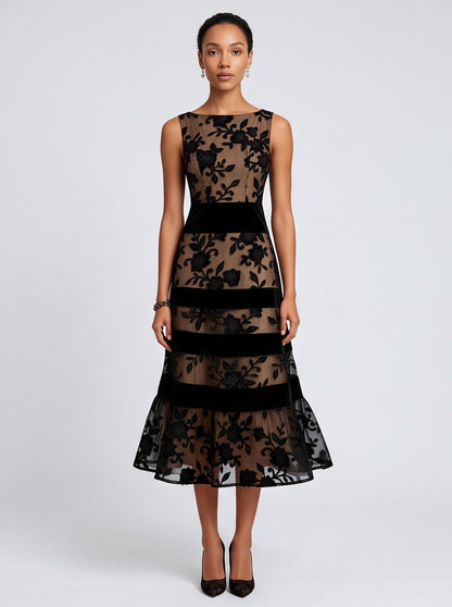 Boat Neck Flounce Hem Midi Dress