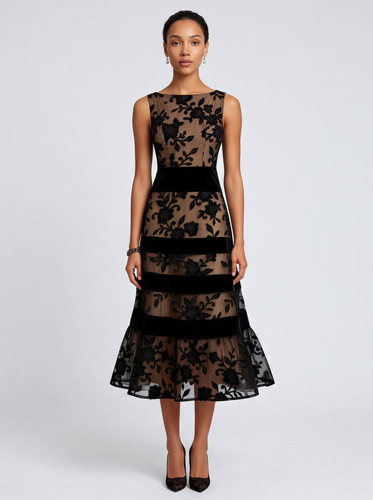Boat Neck Flounce Hem Midi Dress