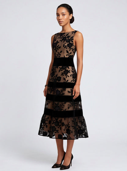 Boat Neck Flounce Hem Midi Dress