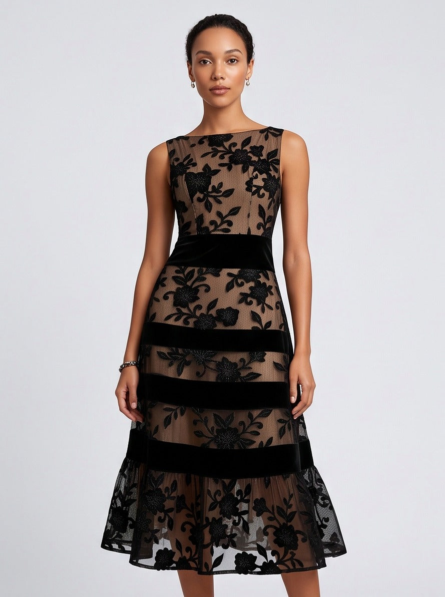 Boat Neck Flounce Hem Midi Dress