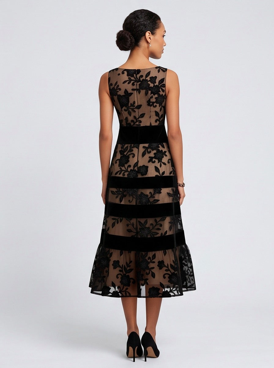 Boat Neck Flounce Hem Midi Dress