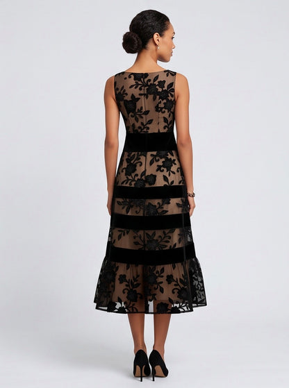 Boat Neck Flounce Hem Midi Dress