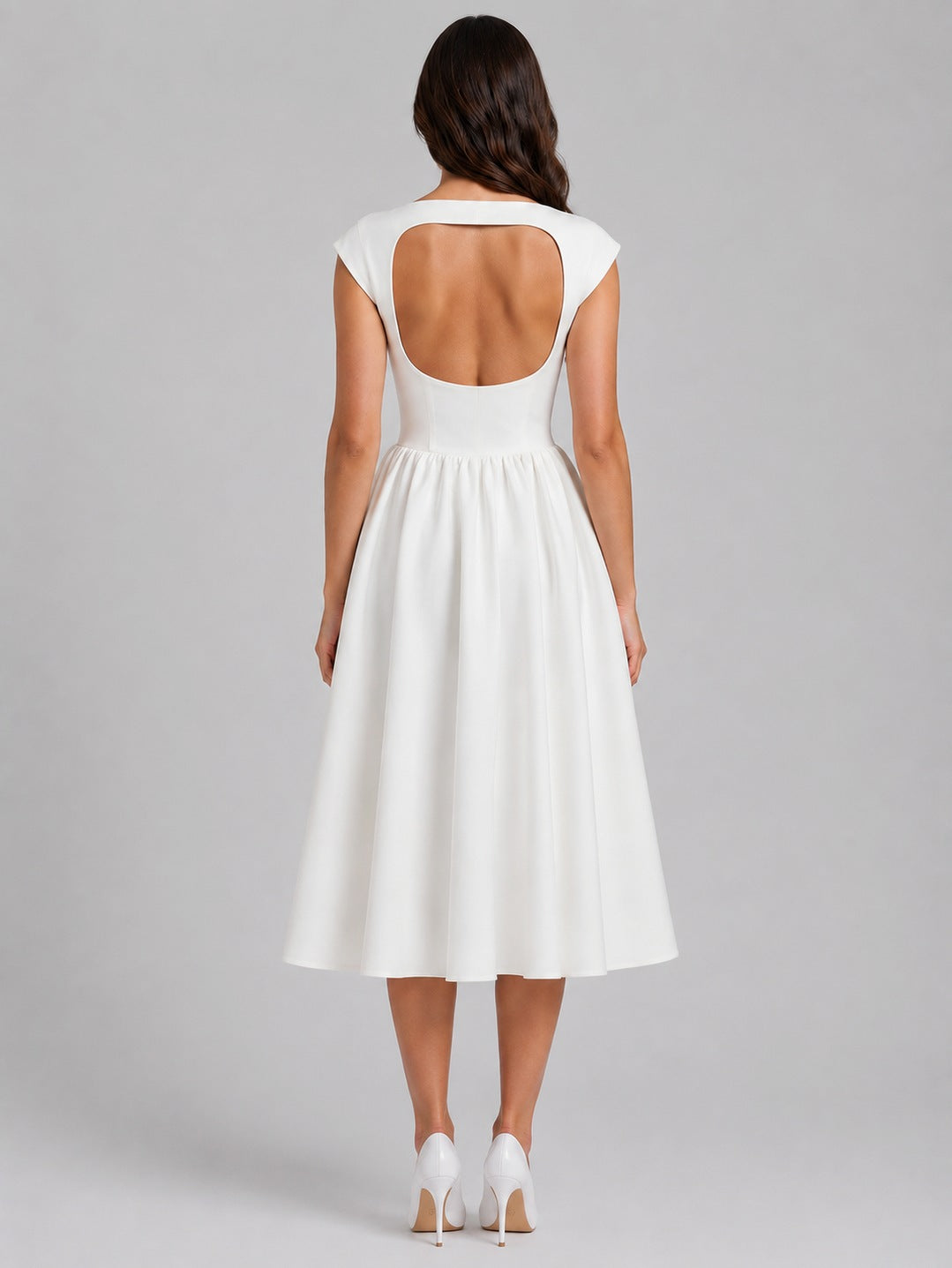 Boat Neck Pleated Midi Dress