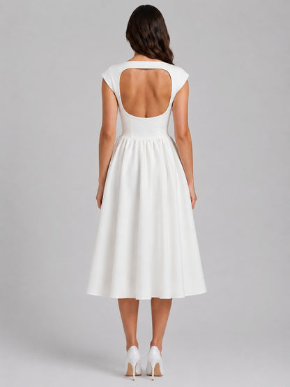 Boat Neck Pleated Midi Dress
