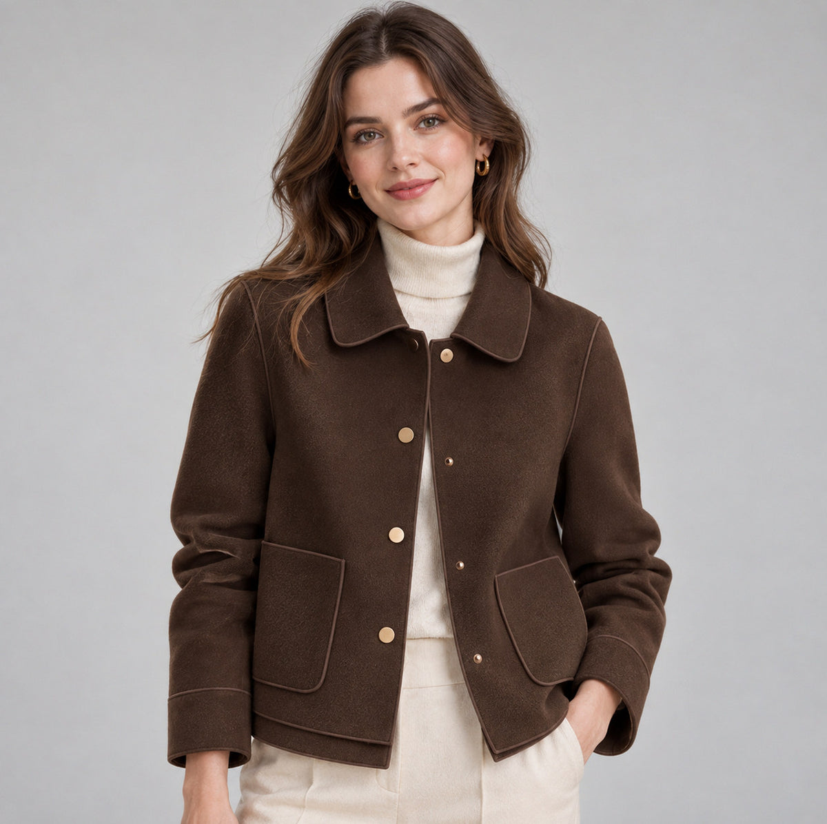 Button Front Collared Cropped Jacket