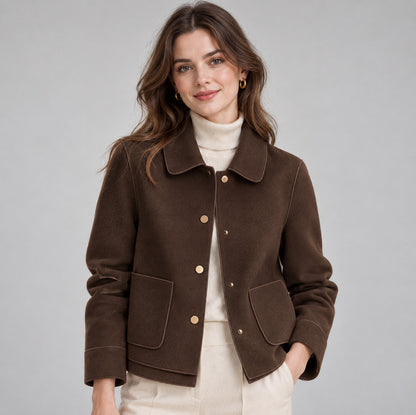 Button Front Collared Cropped Jacket