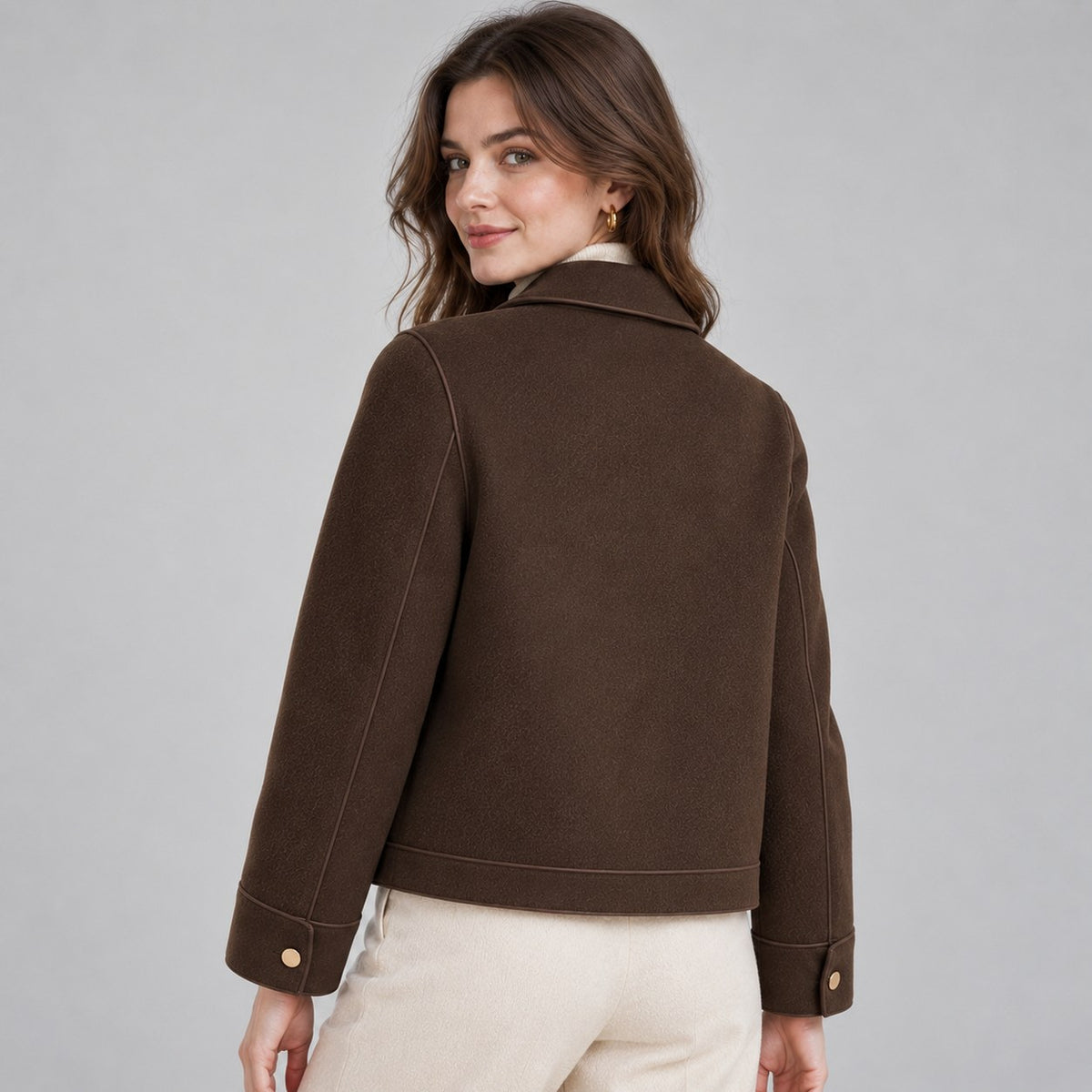 Button Front Collared Cropped Jacket