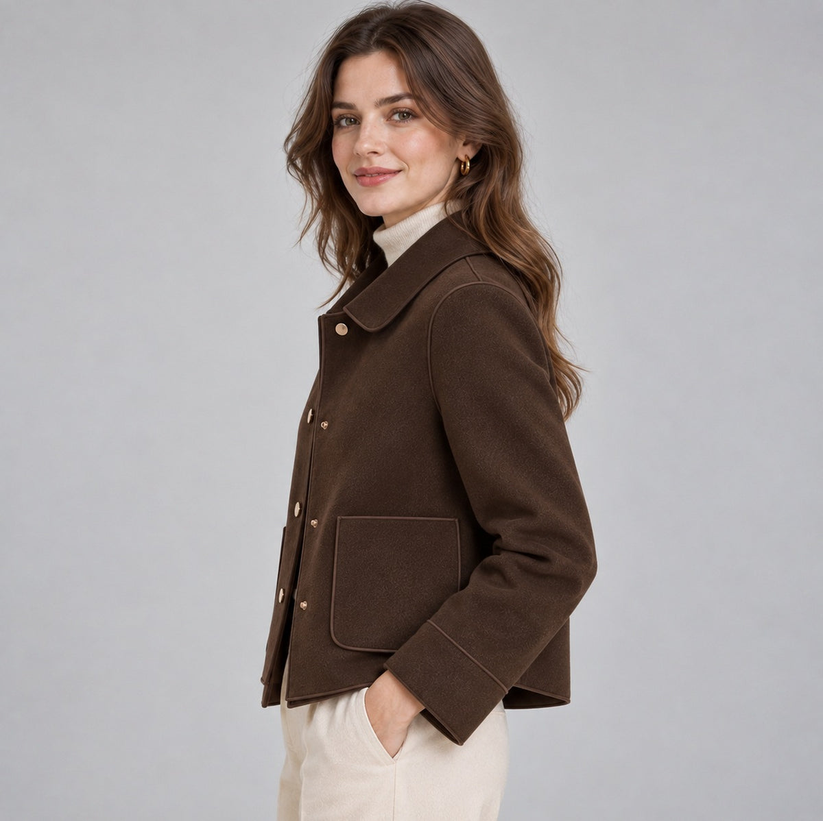 Button Front Collared Cropped Jacket