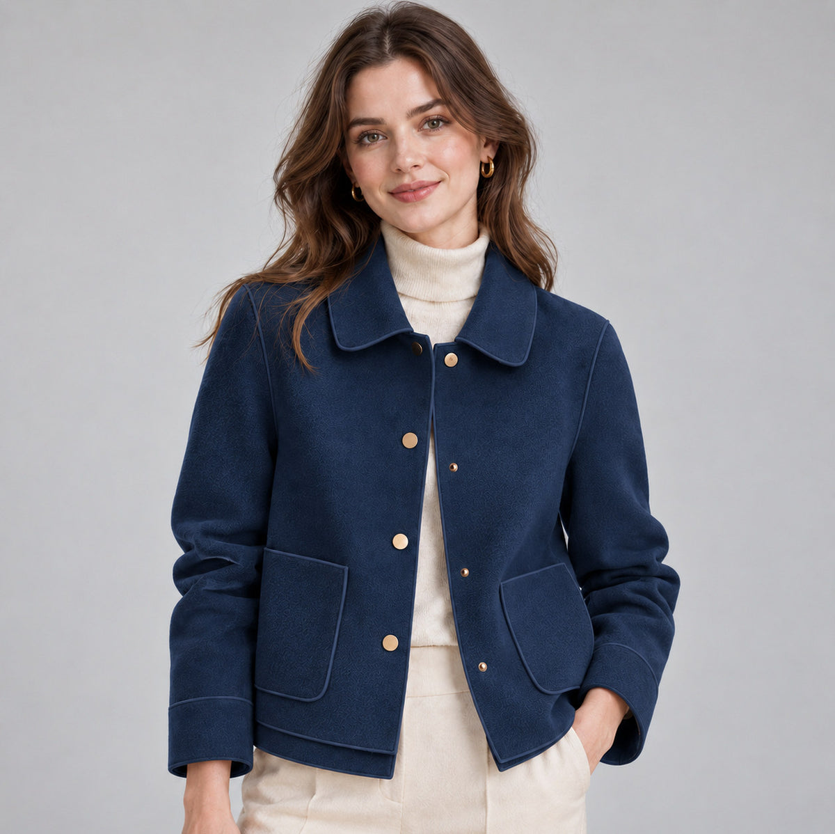 Button Front Collared Cropped Jacket