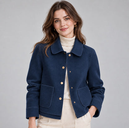 Button Front Collared Cropped Jacket