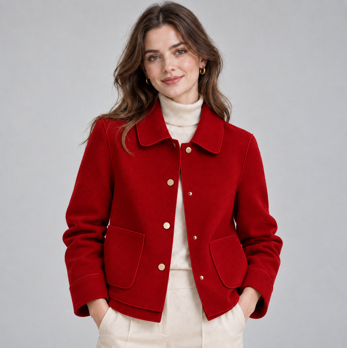 Button Front Collared Cropped Jacket