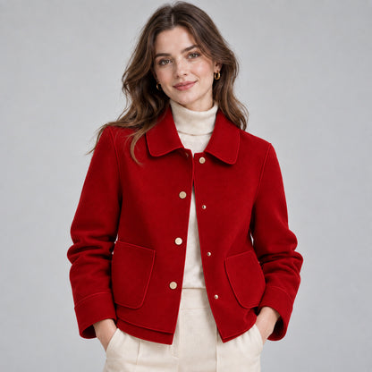 Button Front Collared Cropped Jacket