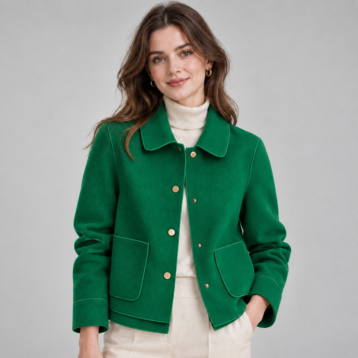 Button Front Collared Cropped Jacket