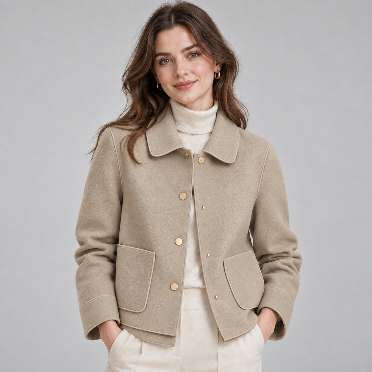 Button Front Collared Cropped Jacket