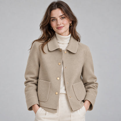 Button Front Collared Cropped Jacket