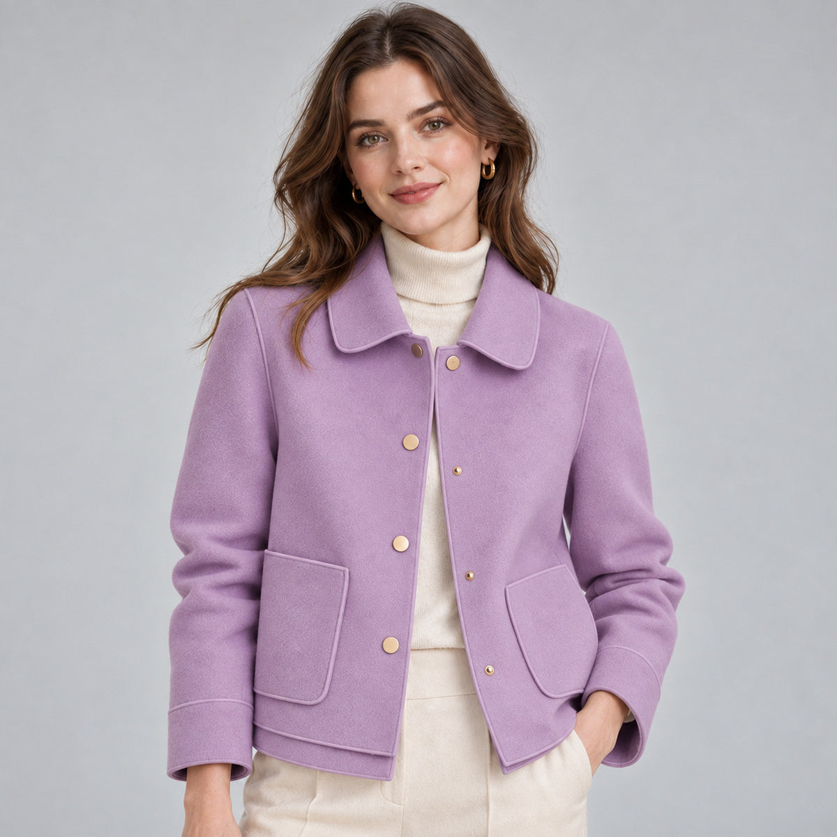 Button Front Collared Cropped Jacket