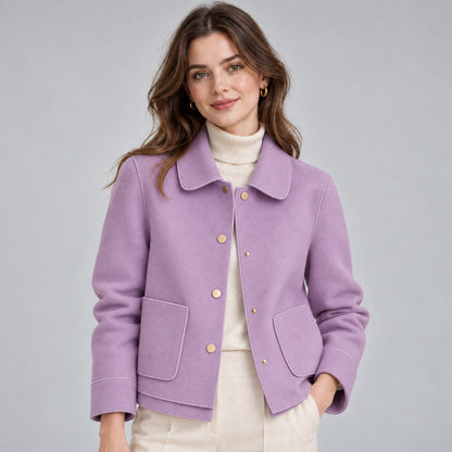 Button Front Collared Cropped Jacket