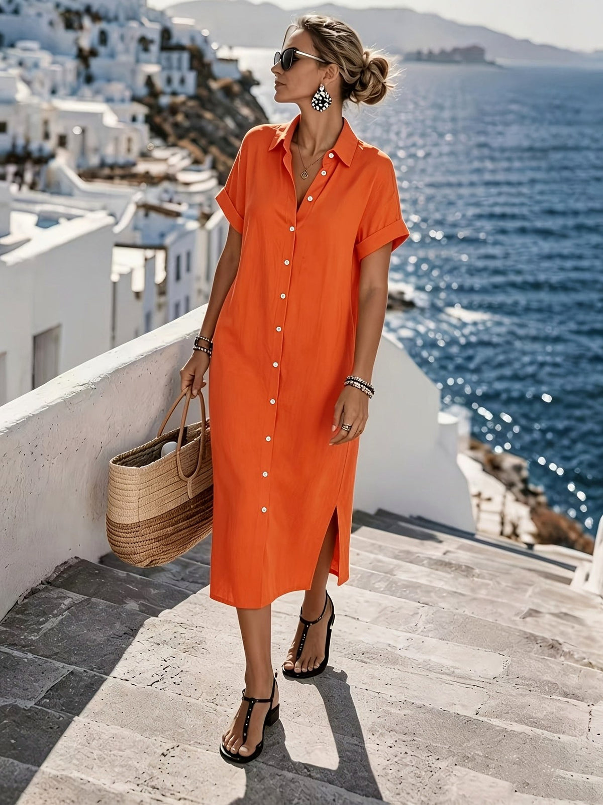 Button Front Midi Shirt Dress