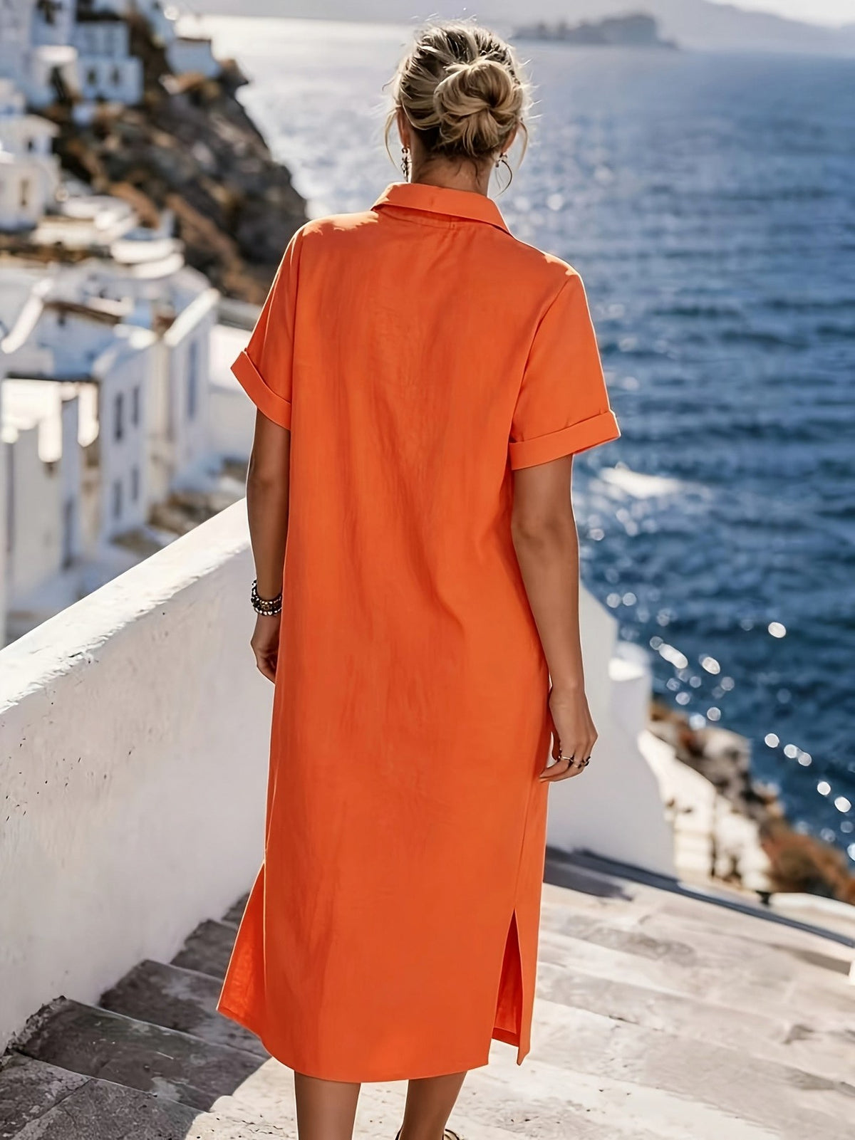 Button Front Midi Shirt Dress