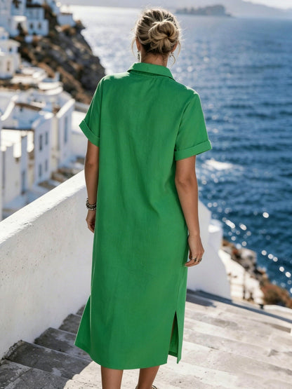 Button Front Midi Shirt Dress