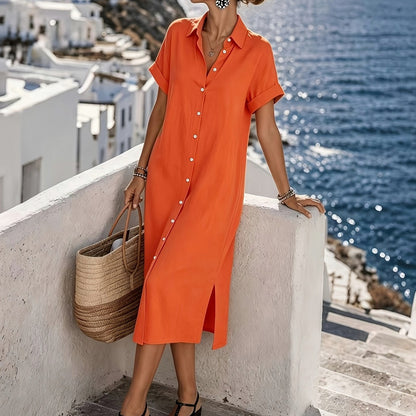 Button Front Midi Shirt Dress