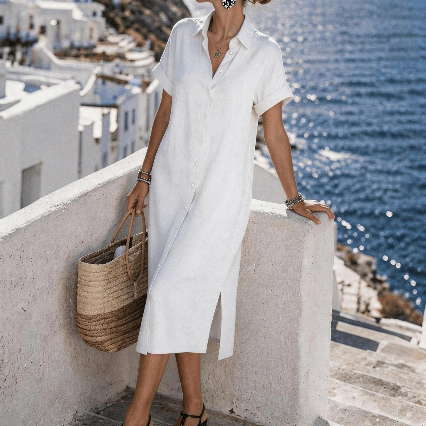 Button Front Midi Shirt Dress