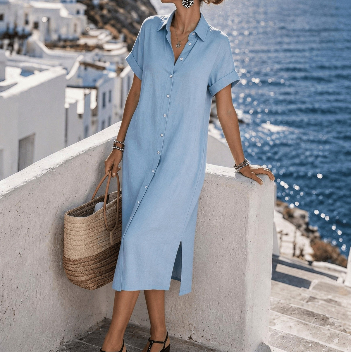 Button Front Midi Shirt Dress