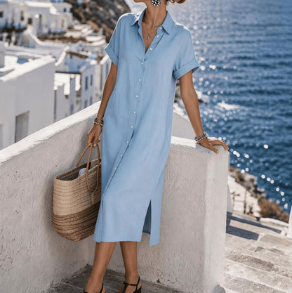Button Front Midi Shirt Dress