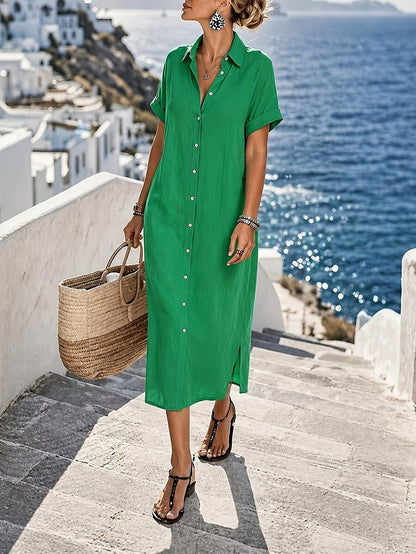 Button Front Midi Shirt Dress