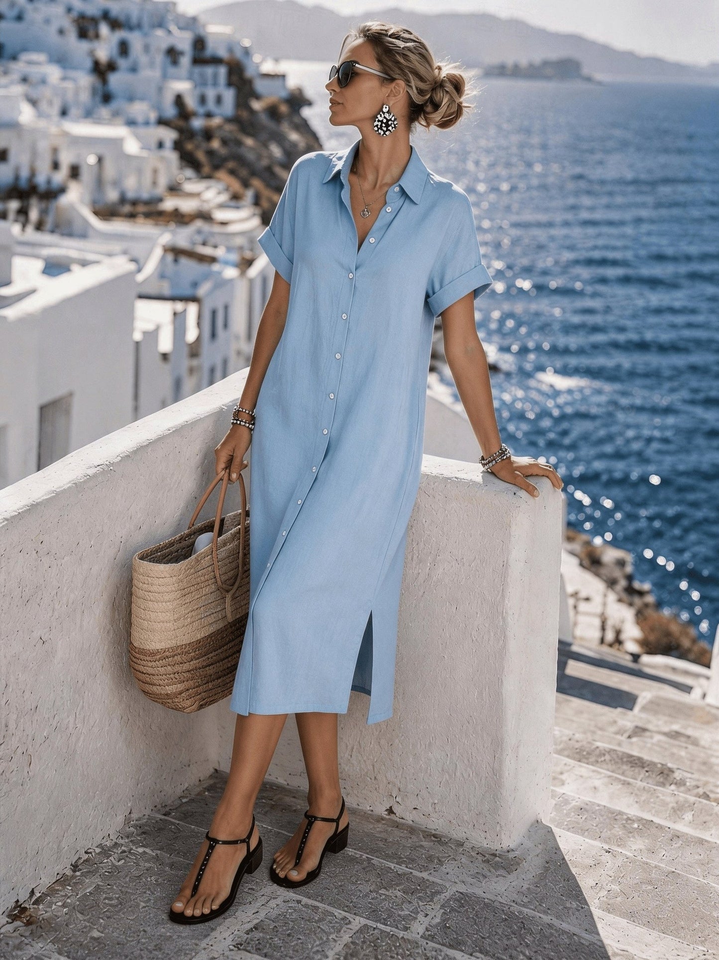 Button Front Midi Shirt Dress