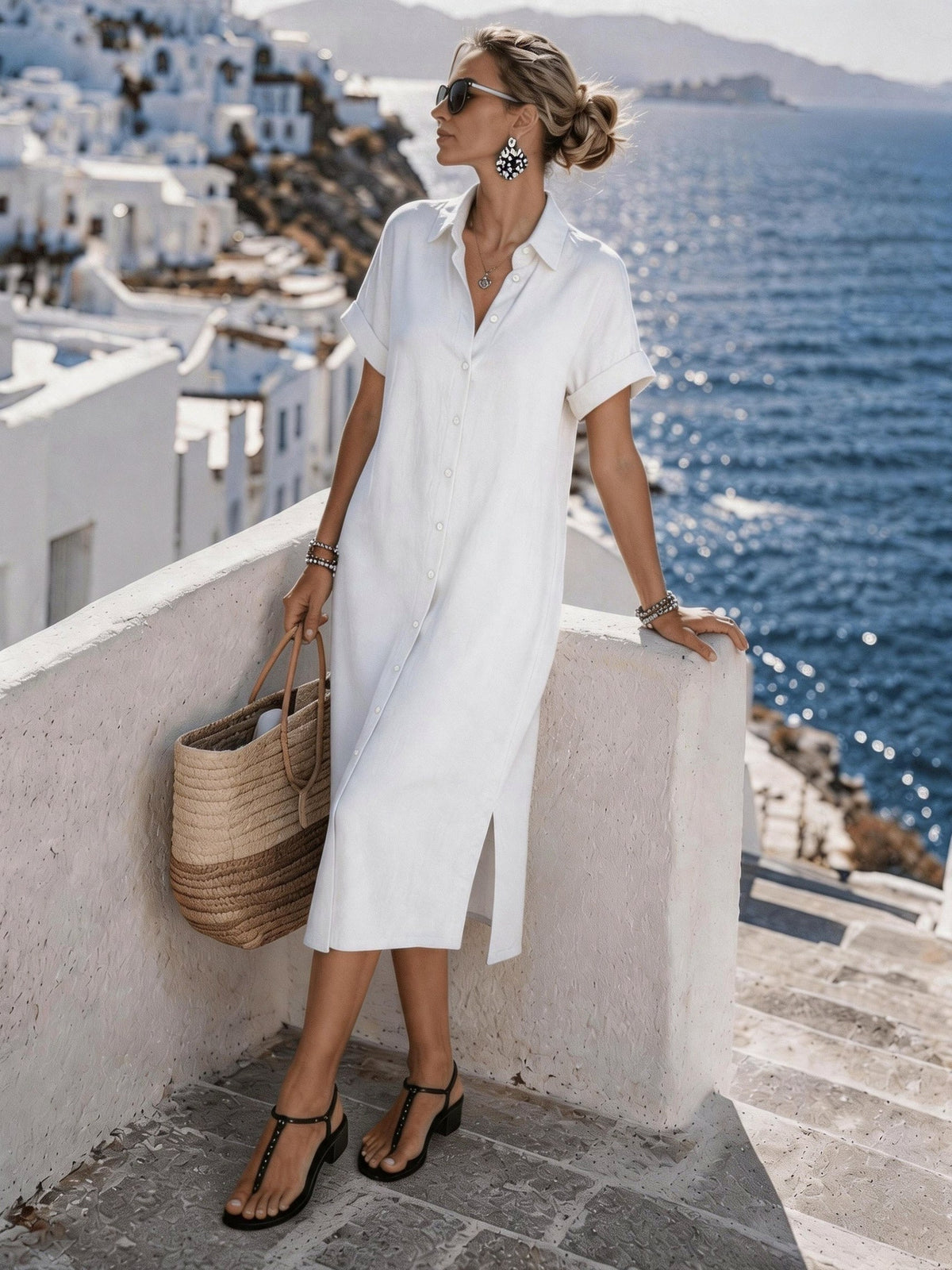 Button Front Midi Shirt Dress