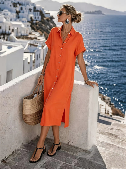Button Front Midi Shirt Dress