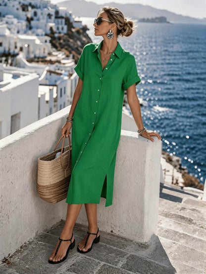 Button Front Midi Shirt Dress