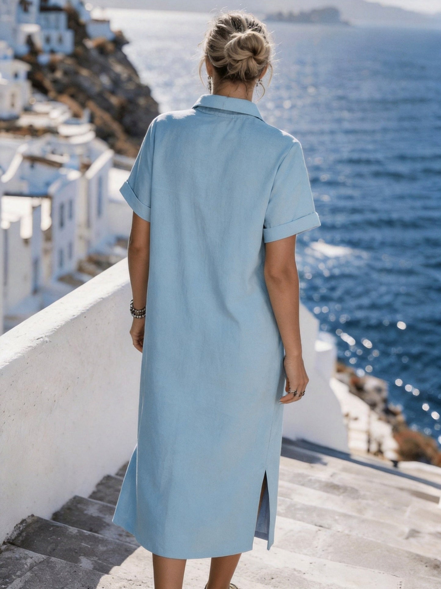 Button Front Midi Shirt Dress