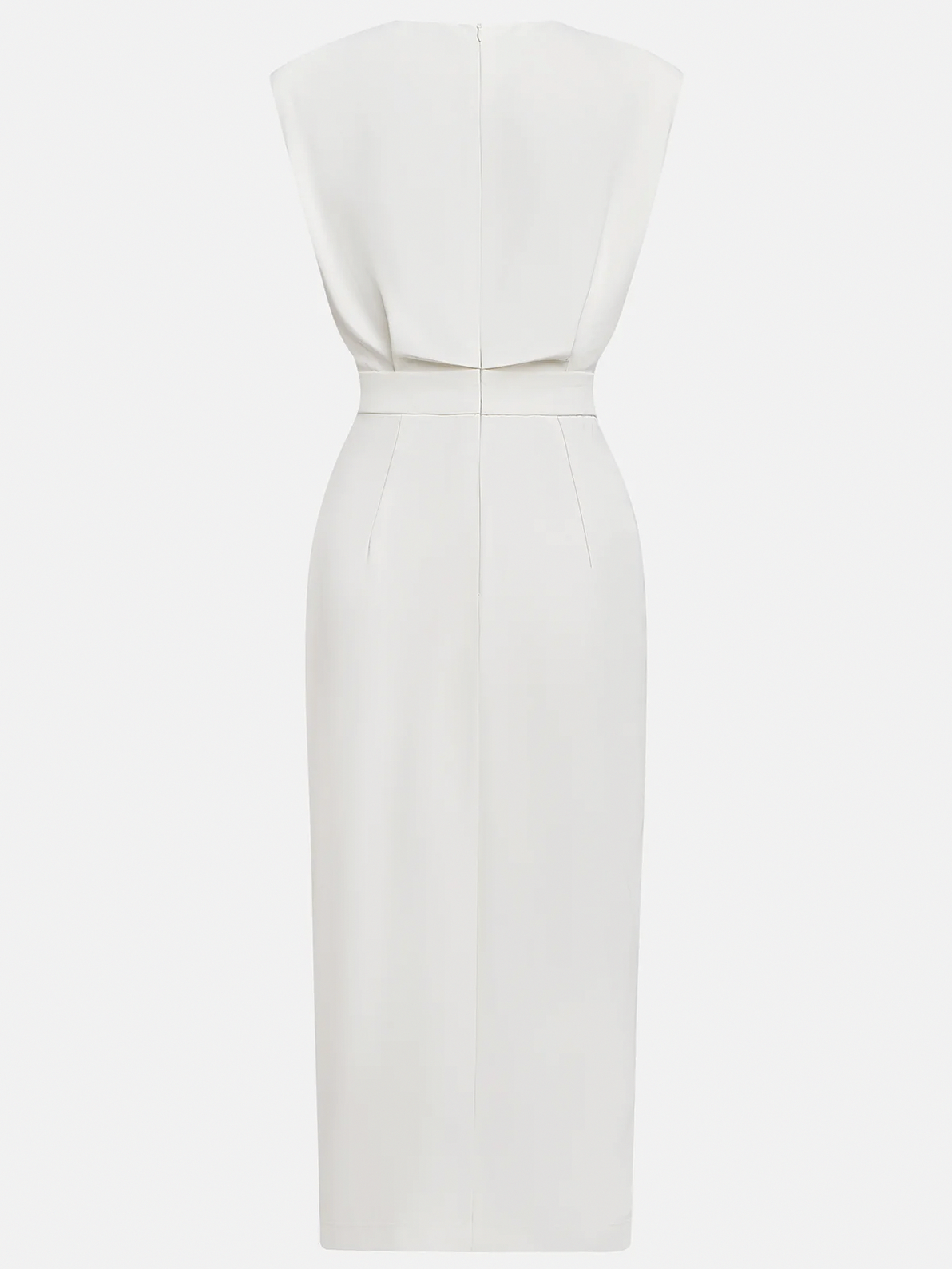 Button Front Padded Shoulder Midi Dress