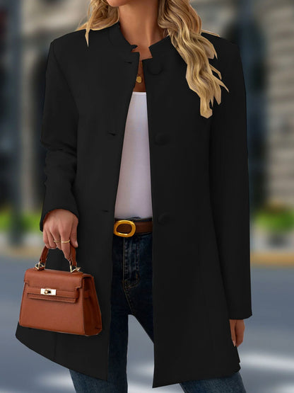 Button Front Stand Collar Coat