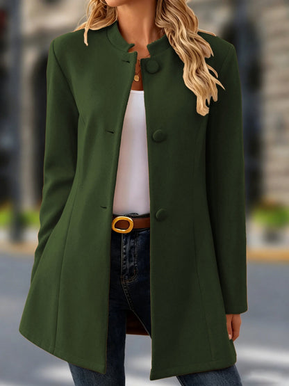 Button Front Stand Collar Coat