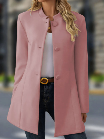 Button Front Stand Collar Coat