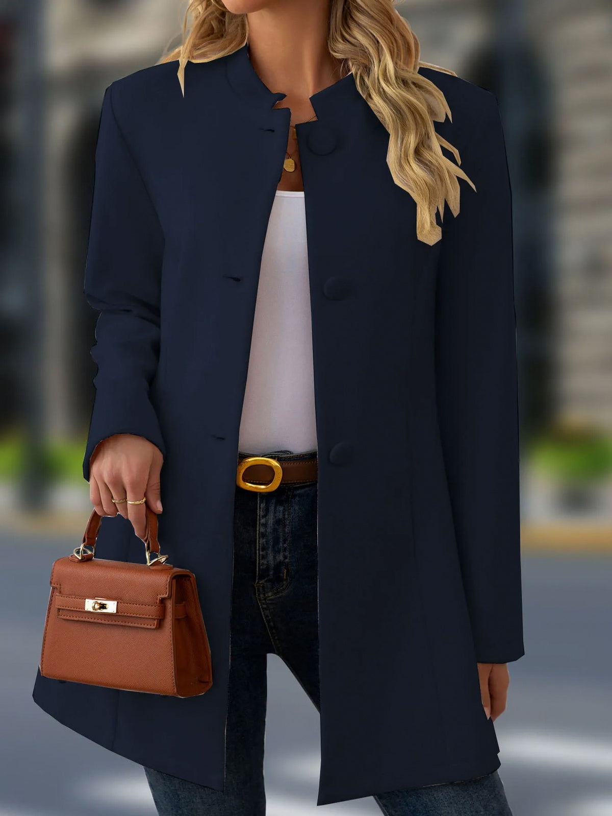 Button Front Stand Collar Coat