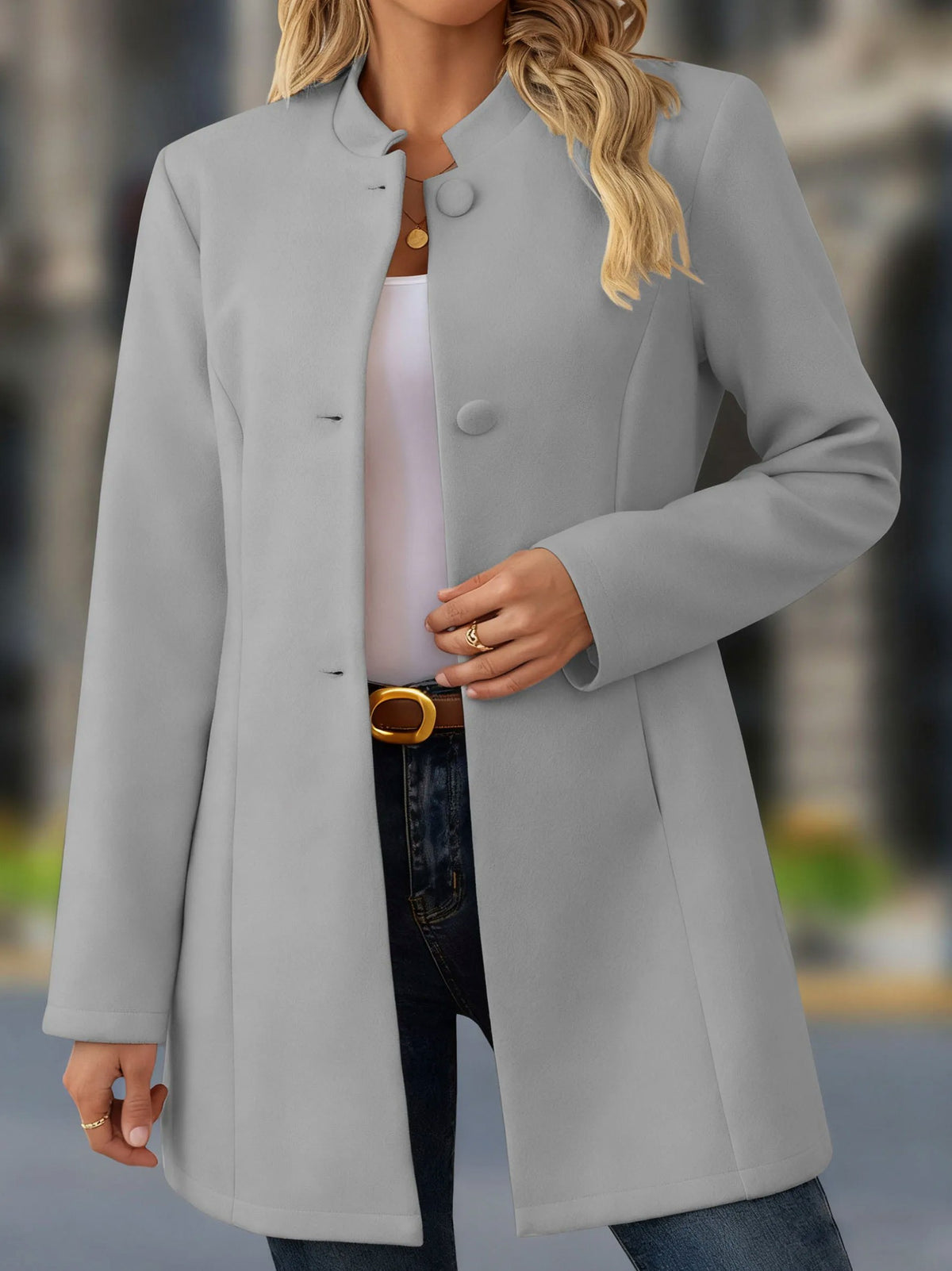 Button Front Stand Collar Coat