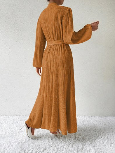 Button Front Tie Waist Maxi Dress