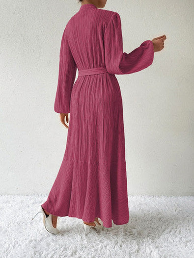 Button Front Tie Waist Maxi Dress