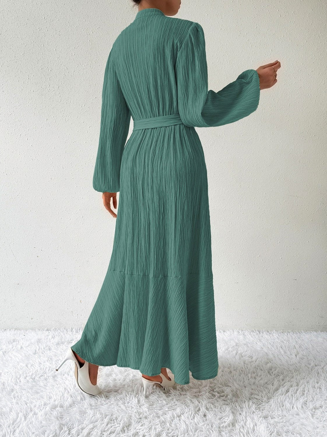 Button Front Tie Waist Maxi Dress