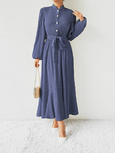 Button Front Tie Waist Maxi Dress