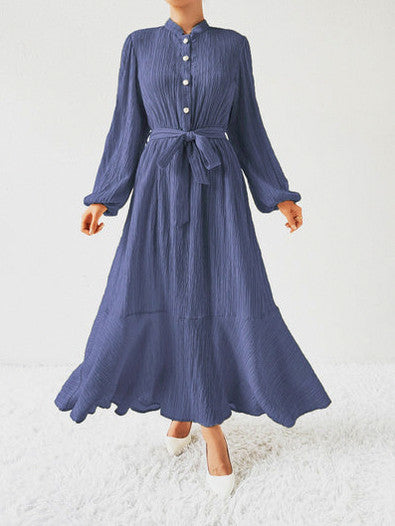 Button Front Tie Waist Maxi Dress