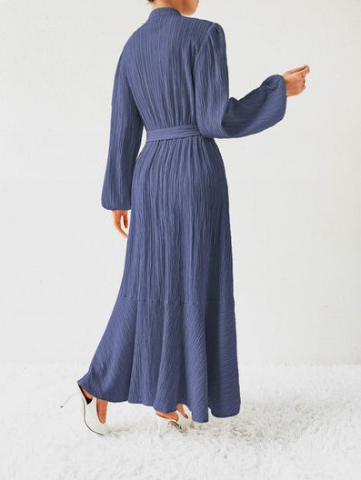 Button Front Tie Waist Maxi Dress