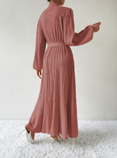 Button Front Tie Waist Maxi Dress